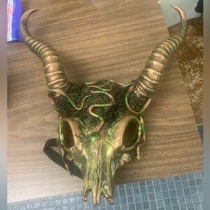 Bronze Horned Skull Halloween Mask+ Dark Hooded Robe High Quality Costume
